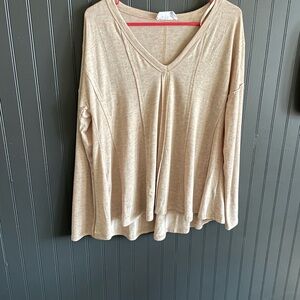 Elegant Beige Long Sleeve V-Neck Top